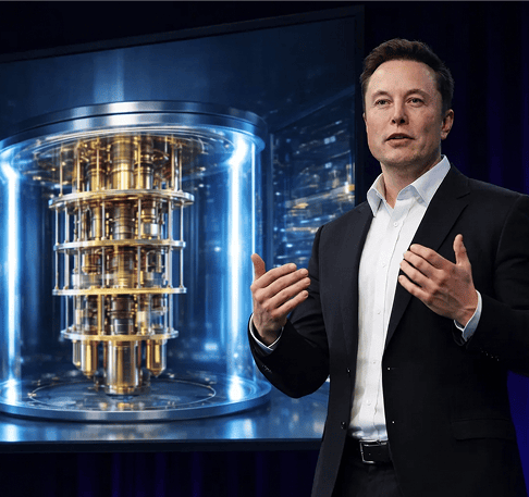 Musk présentant ordinateur quantique futuriste