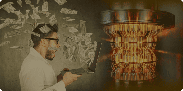 Homme ordinateur argent volant ordinateur quantique